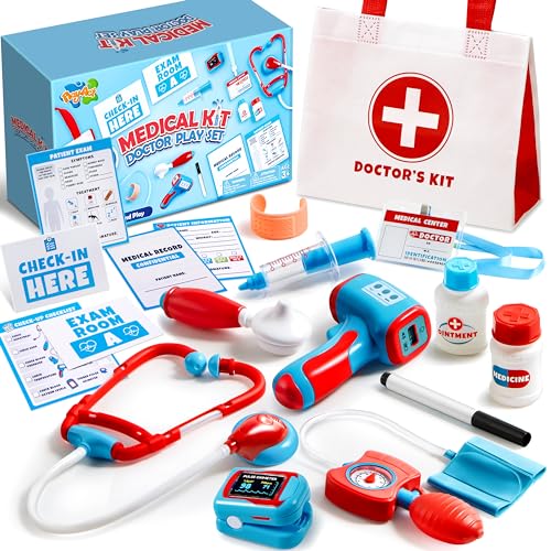 Play-Act Arztkoffer Kinder,Doktorkoffer Kinder mit Stethoskop,Thermometer, Spritze, tragbare Arzttasche und Geschenk für Kinder Rollenspiele Spielzeug ab 2 3 4 5 6 7 Jahren von Play-Act