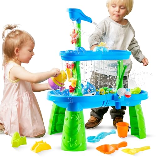 Play-Act Wasserspieltisch Inklusive 18-teiligem Wasser- und Sandzubehör wassertisch Kinder Outdoor Wasser Spieltisch für Kinder Geeignet im Alter von wasserspielzeug Kinder Outdoor wassertisch von Play-Act