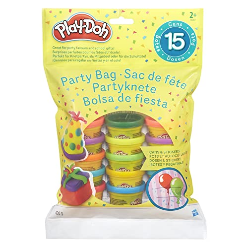 Play-Doh Party Bag, 15x kleine 28 g Dosen Knete, Bastel-Set perfekt zum Kneten Party, toll als Partytüte oder für die Schultüte, inklusive Aufkleber, kreatives für Kinder von Play-Doh