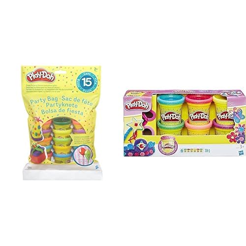 Play-Doh 18367EU4 Partyspaß 15 kleine Dosen Knete à 28g Knetparty perfekt & 5417EU9 A5417EU8 Glitzerknete für fantasievolles und kreatives Spielen, Multicolor von Play-Doh