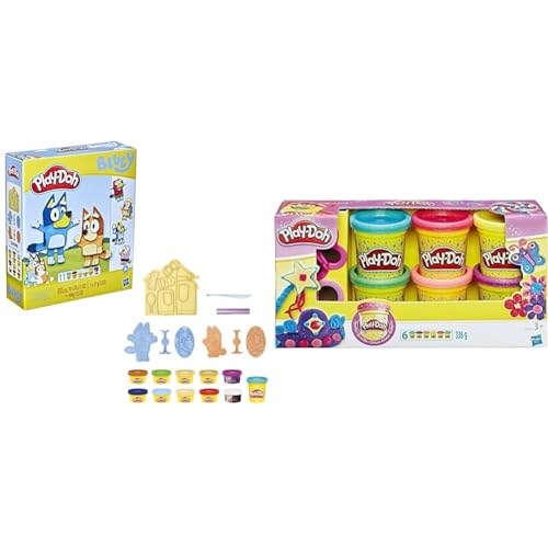 Play-Doh 5010993981359 Kneten mit Bluey mit 11 Dosen, S & 5417EU9 A5417EU8 Glitzerknete für fantasievolles und kreatives Spielen, Multicolor von Play-Doh