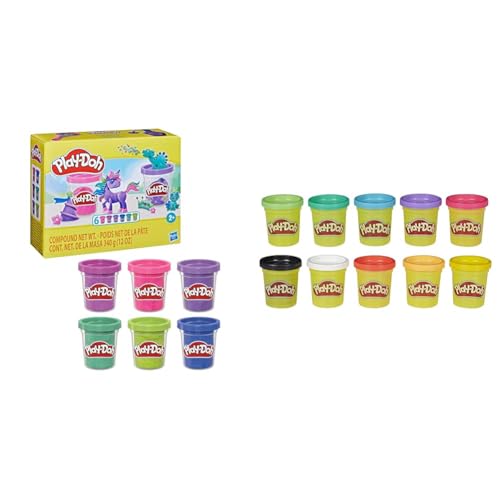 Play-Doh 6er-Pack Funkelknete, zum Kneten und Spielen für Kinder & Farbenkiste mit 10 Dosen à 56 g 29413F03 Multicolor von Play-Doh