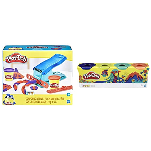 Play-Doh B5554 Knetwerkpresse Toys inkl. 2 Dosen Knete & 4er Pack WILD, Knete für fantasievolles und kreatives Spielen von Play-Doh