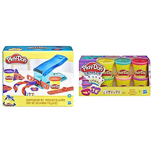Play-Doh B5554 Knetwerkpresse Toys inkl. 2 Dosen Knete & A5417EU8 Glitzerknete für fantasievolles und kreatives Spielen, Multicolor von Play-Doh