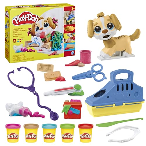 Play-Doh F3639 Tierarzt Spielset mit Spielzeughund, Tragebox, 10 Knetwerkzeugen und 5 Farben, Mehrfarbig, 1er Pack von Play-Doh