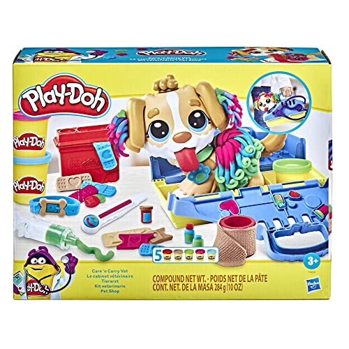 Play-Doh Tierarzt Spielset mit Spielzeughund, Tragebox und vielen weiteren Accessoires, 10 Knetwerkzeugen und 5X Knetmasse in bunten Farben, kreatives Weihnachtgesschenk für Kinder ab 2 Jahren von Play-Doh