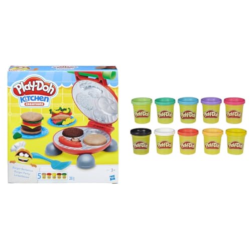 Play-Doh Damen, Burger Party, Knete Für Fantasievolles Und Kreatives Spielen, Mehrfarbig, One Size & Farbenkiste mit 10 Dosen à 56 g 29413F03 Multicolor von Play-Doh