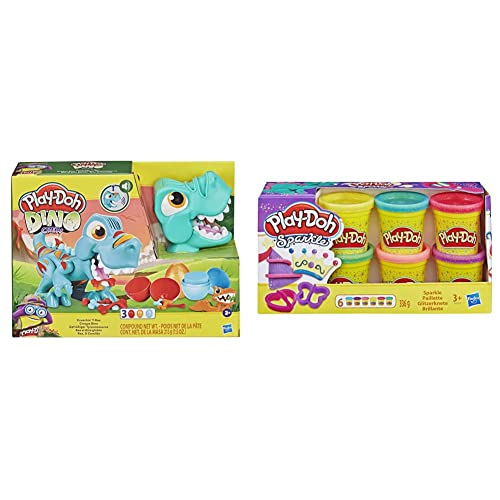 Play-Doh Dino Crew Gefräßiger Tyrannosaurus mit lustigen Dinogeräuschen und 3 Eiern à 70 g & PlayDoh A5417EU9 A5417EU8 Glitzerknete für fantasievolles und kreatives Spielen, Multicolor von Play-Doh