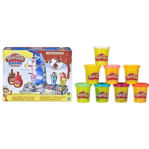 Play-Doh Drizzy Eismaschine mit Toppings, 3 Jahre +, inklusive Drizzle Knete und 6 Farben, Multicolour & 5044EU4 8er Pack, Knete in Regenbogen Farben, für fantasievolles und kreatives Spielen, bunt von Play-Doh