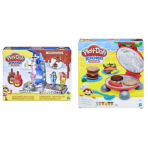 Play-Doh Drizzy Eismaschine mit Toppings, 3 Jahre +, inklusive Drizzle Knete und 6 Farben, Multicolour & Hasbro Burger Party, inklusive Knetpresse für Burger und 5 Dosen Knete, für Kinder ab 3 Jahren von Play-Doh