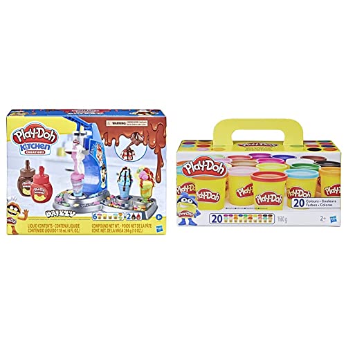 Play-Doh Drizzy Eismaschine mit Toppings, inklusive Drizzle Knete und 6 Farben, Multicolour & A7924EUC Super Farbenset (20er Pack), Knete für fantasievolles und kreatives Spielen von Play-Doh