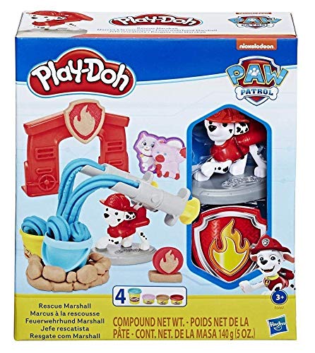 Play-Doh E6887EU5 PAW Patrol Feuerwehrhund Marshall, Spielzeug Figur und Knetwerkzeug mit 4 Farben Knete für fantasievolles und kreatives Spielen von Play-Doh