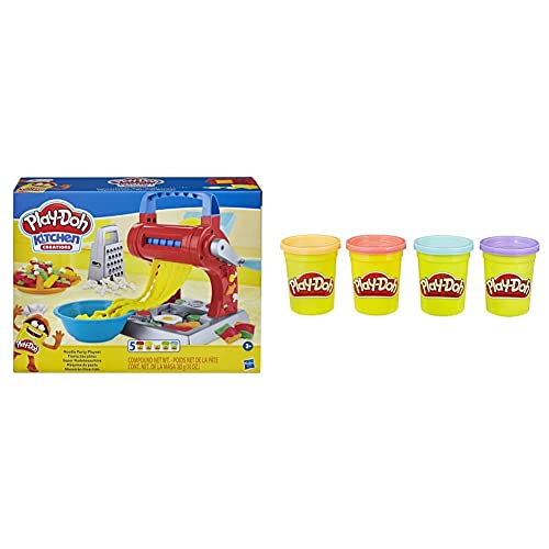 Play-Doh E7776 Kitchen Creations Super Nudelmaschine Spielset, ab 3 Jahren mit 5 Farben & erPack Sweet, tolle Farben für Kinder ab 2 Jahren, 112gDosen (pink, hellblau, Hellorange, lila) von Play-Doh