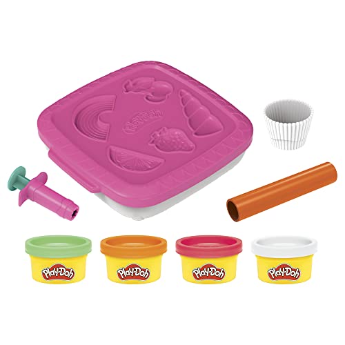 Play-Doh F7527 Create 'n go Cupcakes Spielset, Aufbewahrungsbehälter, Kunst und Handwerk Spielzeug für Kinder, Rosa, Grün, Orange, Weiß, M von Play-Doh