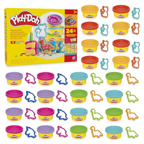 Play-Doh Fantastischer Party Pack, 24 Dosen mit je 56 Gramm in 4 Farben, dazu 24 passende Ausstecher, toll zum Mitbringen oder Teilen, etwa auf dem Kindergeburtstag von Hasbro