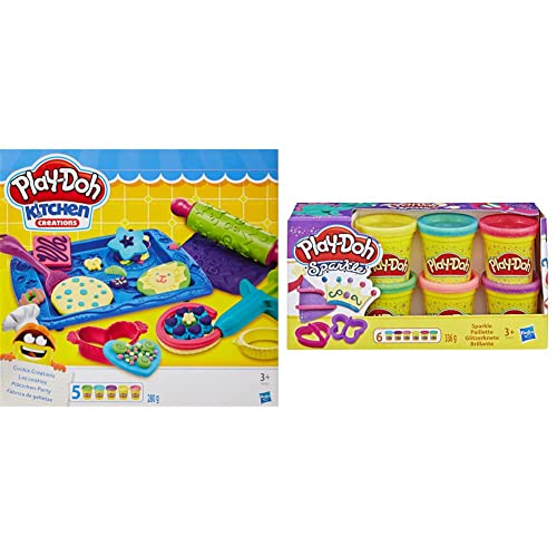 Play-Doh Hasbro B0307EU8 - Plätzchen Party, Knete & Glitzerknete 6er-Pack Knete in 56g-Dosen von Play-Doh