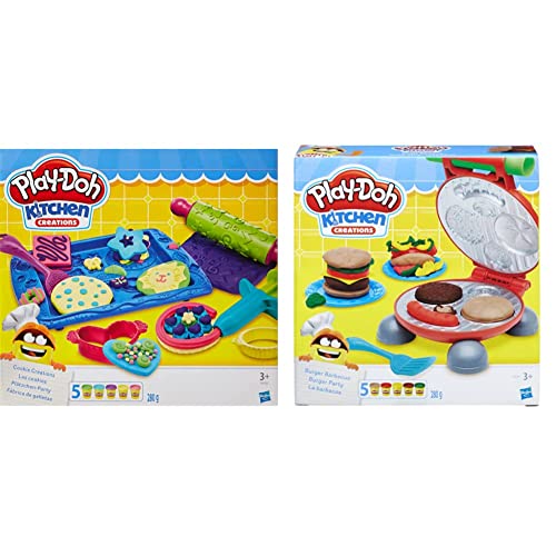 Play-Doh Hasbro B0307EU8 - Plätzchen Party, Knete & Hasbro Burger Party, inklusive Knetpresse für Burger und 5 Dosen Knete, für Kinder ab 3 Jahren von Play-Doh
