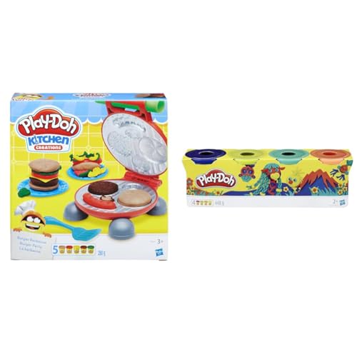 Play-Doh Hasbro Burger Party, inklusive Knetpresse und 5 Dosen Knete, für Kinder ab 3 Jahren & 4er Pack WILD, fantasievolles und kreatives Spielen E4867ES0 Mehrfarbig von Play-Doh