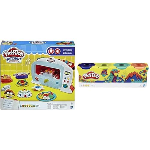 Play-Doh Hasbro Magischer Ofen Knete, für fantasievolles und kreatives Spielen. Für Kinder ab 3 Jahren & E4867ES0 4er Pack WILD, Knete für fantasievolles und kreatives Spielen von Play-Doh