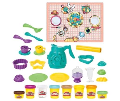 Play-Doh Kitchen Creations - Coffee 'n Tea Party-Spielset mit 8 Farben, Spielmatte, über 15 Werkzeuge von Play-Doh