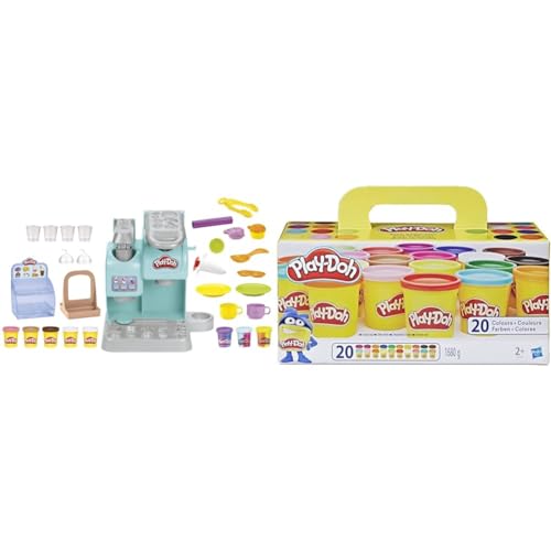 Play-Doh Kitchen Creations Knetspaß Café, Café-Spielset mit 20 Accessoires und 8 Dosen zweifarbige Knete & A7924EUC Super Farbenset (20er Pack), Knete für fantasievolles und kreatives Spielen von Play-Doh