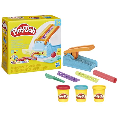 Play-Doh Knetwerk Starter Set, 3 x 56 g Dosen bunter Knetmasse, 2 Accessoires und Förmchenmaschine, Bastel-Set zum Formen und Entdecken, kreatives für Kinder ab 3 Jahren von Play-Doh