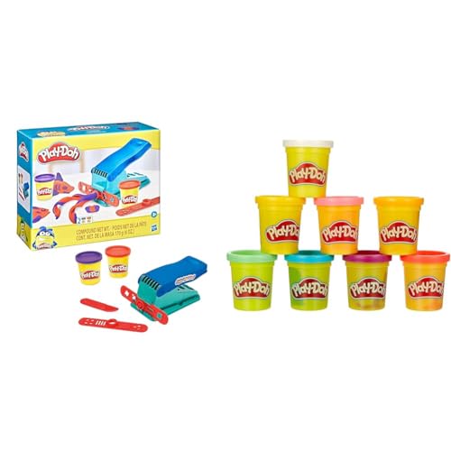 Play-Doh Knetwerkpresse inkl. 2 Dosen Knete, für fantasievolles und kreatives Spielen & 5044EU4 8er Pack, Knete in Regenbogen Farben, für fantasievolles und kreatives Spielen, bunt von Play-Doh