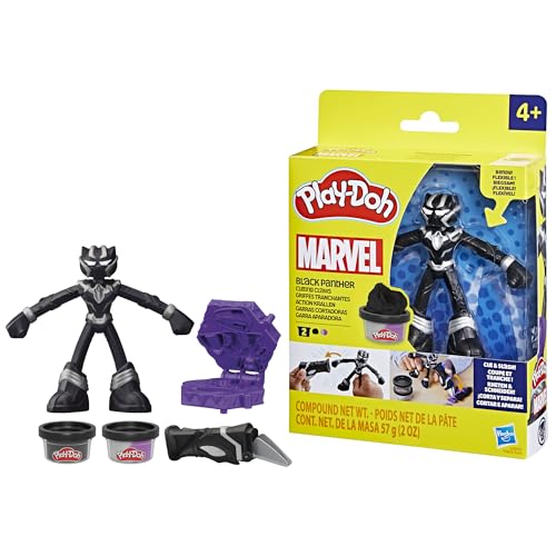 Play-Doh Black Panther Bastel-Set mit Klauen, 2 x 56 g Dosen Knetmassen, Knetwerkzeug und Förmchen, 10 cm Actionfigur aus Marvel, kreatives für Kinder ab 4 Jahren von Play-Doh