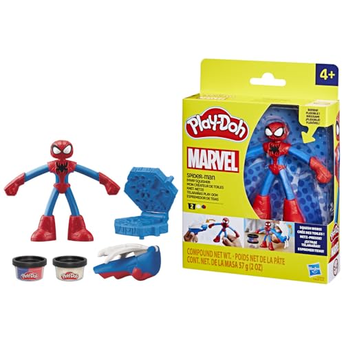 Play-Doh Spiderman Thwip Squisher, 2 Dosen Modelliermasse, Bastelset mit 10 cm große Actionfigur und Stempelformen, Superhelden-Figur mit Abzeichen, kreatives für Kinder ab 3 Jahren von Play-Doh