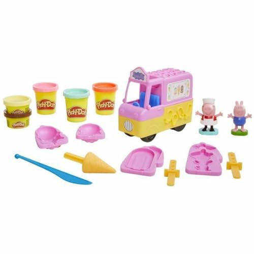 Play-Doh Peppa's Eiscreme-Spielset mit Eiswagen, Peppa und George Figuren und 5 Töpfen von Play-Doh