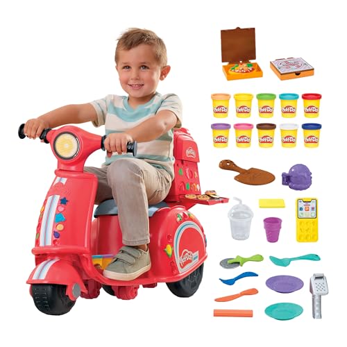 Play-Doh Pizza-Lieferspaß, Scooter und Spielküche, 10 Dosen Knetmasse zum Pizza Backen, Bastel-Set inklusive vieler Accessoires und Werkzeuge, kreative für Kinder ab 3 Jahren von Play-Doh