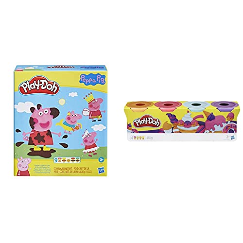 Play-Doh Peppa Wutz Stylingset mit 9 Dosen und 11 Accessoires, Peppa Wutz Spielzeug & 4erPack Sweet, tolle Farben für Kinder ab 2 Jahren, 112gDosen (pink, hellblau, Hellorange, lila) von Play-Doh