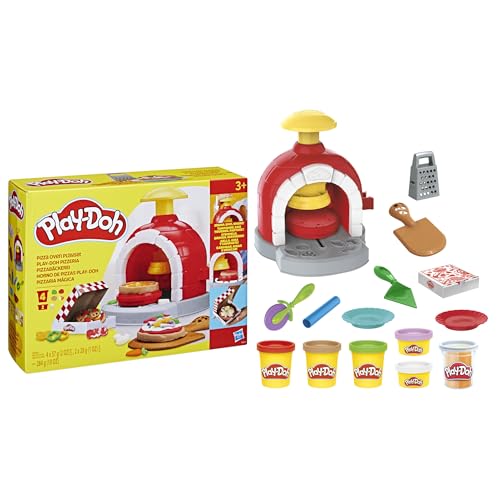 Play-Doh Kitchen Creations Pizzabäckerei, 4 x 57g Dosen und 2 x 28g Dosen Knetmasse, Bastel-Set mit Küche und Werkzeuge zum Backen und kreativen Spielen, für Kinder ab 3 Jahren von Play-Doh