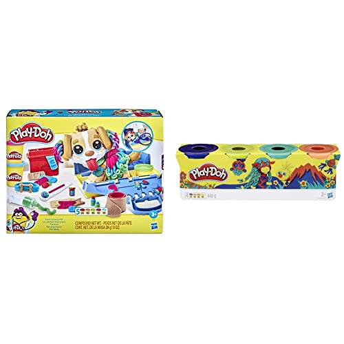 Play-Doh Tierarzt Spielset mit Spielzeughund, Tragebox, 10 Knetwerkzeugen und 5 Farben, F3639 & E4867ES0 4er Pack WILD, Knete für fantasievolles und kreatives Spielen von Play-Doh