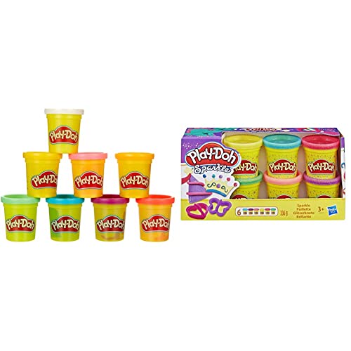 PlayDoh A5417EU9 A5417EU8 Glitzerknete für fantasievolles und kreatives Spielen, Multicolor & 5044EU4 8er Pack, Knete in Regenbogen Farben, für fantasievolles und kreatives Spielen, bunt von Play-Doh