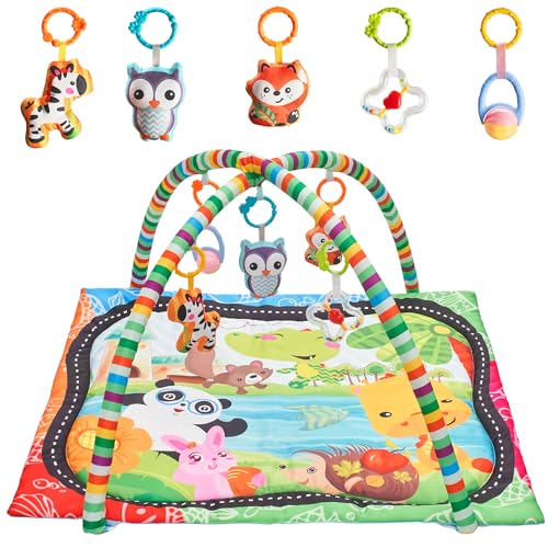 Spielbogen Baby - Spieldecke Baby mit Bogen - Spielmatte für Neugeborene - Interaktiver Krabbeldecke mit Spielzeug 5 Stück für Mädchen und Junge von Play Okay