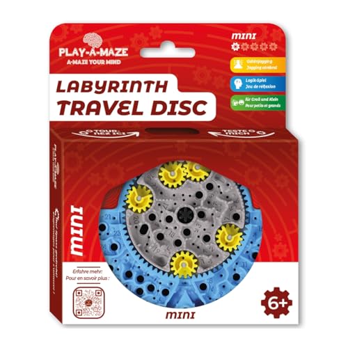 Play-a-Maze 3115276 Kugellabyrinth Puzzle Spiel, Travel Disc Mini, 3D-Geduldspiel mit Zahnrädern, ideales Reisespiel für Kinder ab 6 Jahren von Play-a-Maze