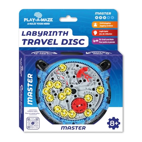 Play-a-Maze 3115278 Kugellabyrinth Puzzle Spiel, Travel Disc Master, 3D-Geduldspiel mit Zahnrädern für Fortgeschrittene, Reisespiel für Erwaschene und Kinder ab 8 Jahren von Play-a-Maze