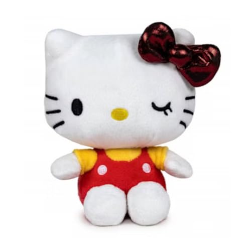 Hello Kitty Plüschfigur zum 50. Jahrestag – weiche Sammelfigur, inspiriert von den Abenteuern der Kitty-Katze – Höhe 16 cm (rot) von Play by Play