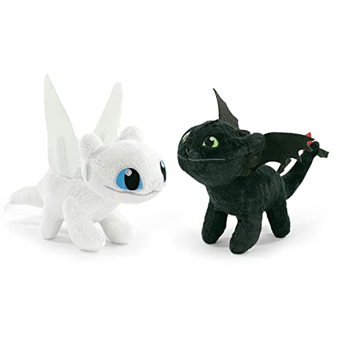 Play by Play HTTYD Pack 2 Drachen, Drachenzähmen - zahnlos und leicht wütend (Toothless y Light Fury) - Schwarz und Weiß Superweiche Qualität 20 cm (30 cm Schwanz inbegriffen) - 760017911 von SEGA