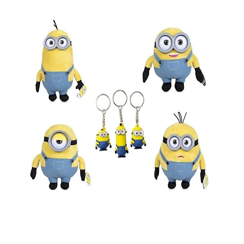 Play by Play Minions Rise of Gru Minions Plüschtier Premium Kuscheltier Neu Auswahl Bob, Otto, Kevin, Stuart, Dave mit PVC Augen Original Lizenz (Multipack 4 Stück) von Play by Play