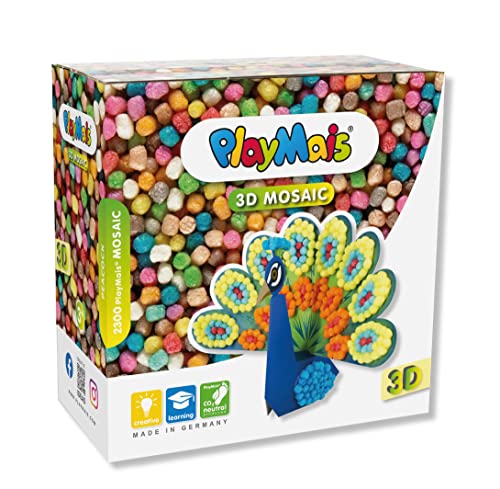 PlayMais 3D MOSAIC Pfau Kreativ-Set zum Basteln für Kinder ab 3 Jahren | Über 2.300 Stück & 3D Vorlagen | Fördert Kreativität & Feinmotorik | Natürliches Spielzeug von PlayMais