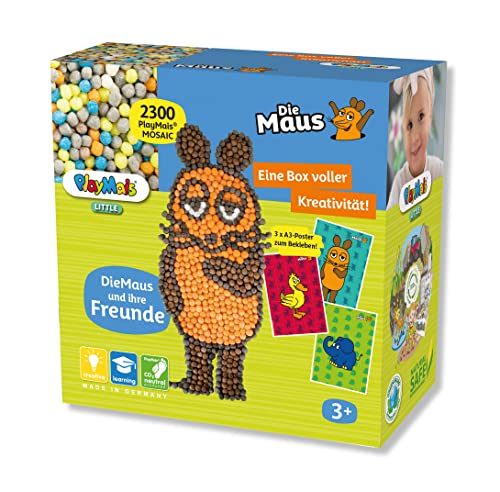 PlayMais MOSAIC Little DieMaus Kreativ-Set zum Basteln für Kinder ab 3 Jahren | Über 2.300 6 Mosaik Klebebilder mit Maus Motiven | Fördert Kreativität & Feinmotorik | Natürliches Spielzeug von PlayMais