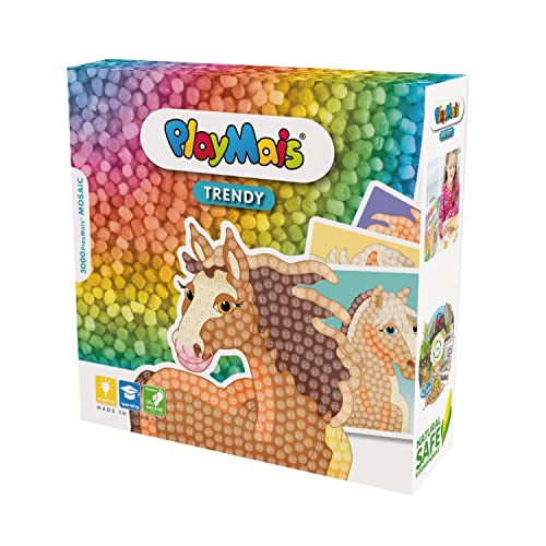 PlayMais TRENDY MOSAIC Horse Kreativ-Set zum Basteln für Kinder ab 6 Jahren | Über 3.000 Stück & 6 Mosaik Klebebilder mit Pferdemotiven | Fördert Kreativität & Feinmotorik | Natürliches Spielzeug von PlayMais