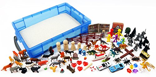 Play Therapy Sandtablett Basic Portable Starter Kit mit Tablett, Sand und Miniaturen von PlayTherapySupply