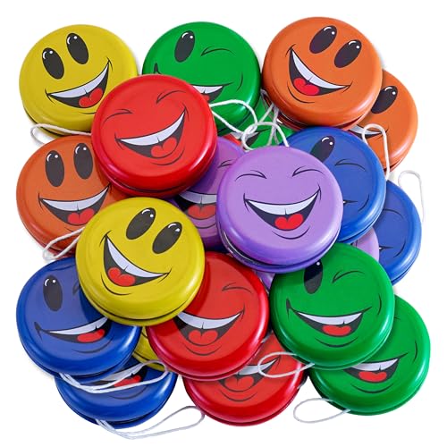 Playbees Jo-Jos aus Metall mit Smiley-Gesichtern – Set mit 24 Stück – 5,1 cm Jo-Yos für Kinder – verschiedene Farben Emoticon-Jo-Jos – Großpackung Jo-Yos für Anfänger, ideal für Gastgeschenke, von Playbees