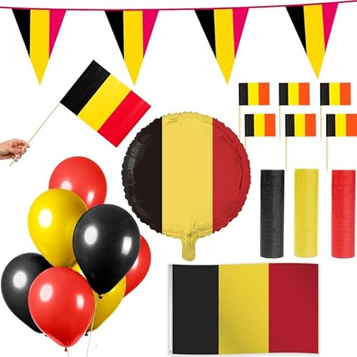 Belgien Party Deko Set 96 TLG. Partyset Partydeko schwarz rot Gold Fussball EM WM von Playflip