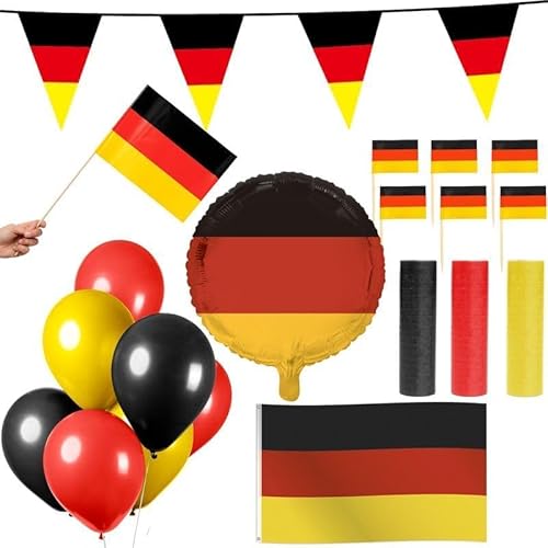 Deutschland Party Deko Set 76 tlg. Partyset Partydeko schwarz rot gold Fussball EM WM von Playflip