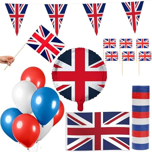 England Großbritanien Party Deko Set 74 tlg. Partyset Partydeko Union Jack von Playflip