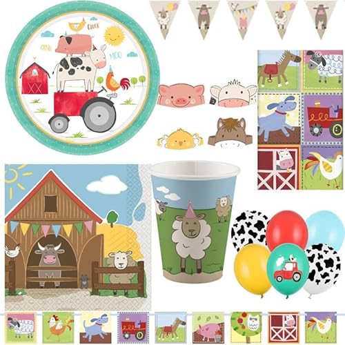 Playflip Bauernhof Kindergeburtstag Party Set Dekoration Teller Becher Servietten von Playflip